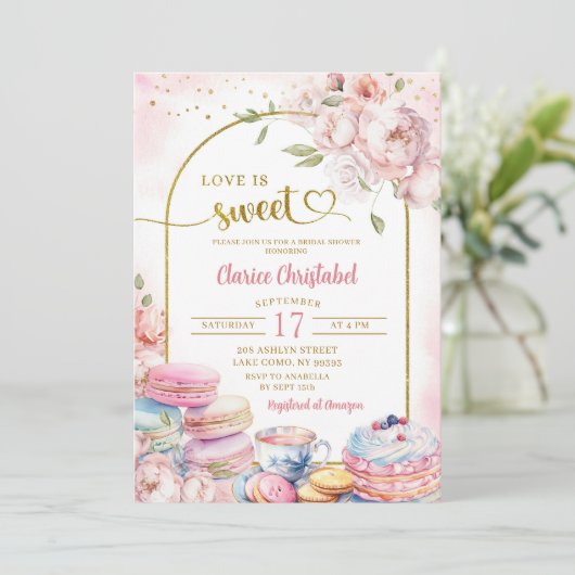 Blush Pink Peony Liebe ist Sweet Brautparty Einladung (Stehend Vorderseite)