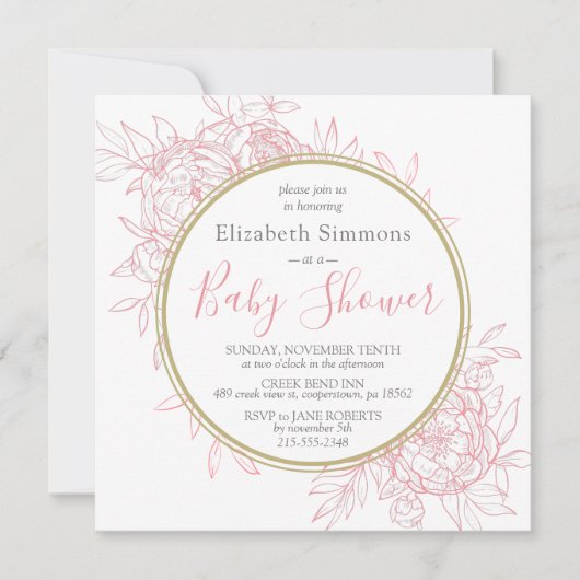 Blush Pink Peony Modern Floral Toile Baby Dusche Einladung (Vorderseite)