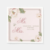 Blush Pink Peony Rose Floral Wedding Mr. and Mrs. Serviette (Vorderseite)