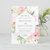 Blush Pink Peony Rustic Floral Wedding Einladung (Stehend Vorderseite)