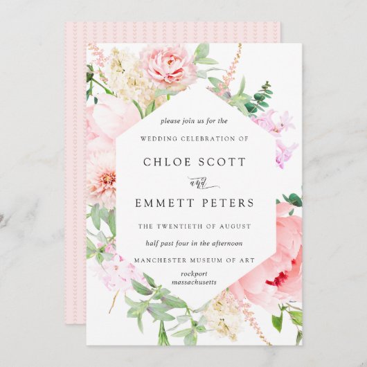 Blush Pink Peony Rustic Floral Wedding Einladung (Vorne/Hinten)