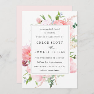 Blush Pink Peony Rustic Floral Wedding Einladung