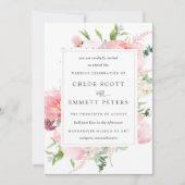 Blush Pink Peony Rustic Floral Wedding Einladung (Vorderseite)
