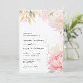 Blush Pink Peony Sage Grüne Frühlingsblume Hochzei Einladung (Stehend Vorderseite)