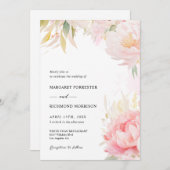 Blush Pink Peony Sage Grüne Frühlingsblume Hochzei Einladung (Vorne/Hinten)