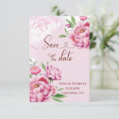 Blush Pink Peony Save the Date Card (Stehend Vorderseite)