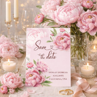 Blush Pink Peony Save the Date Card Einladung