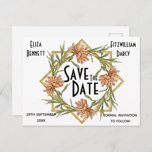 Blush Pink Peony Save the Date Postcard Postkarte (Vorne/Hinten)