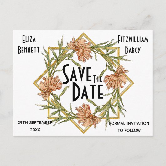 Blush Pink Peony Save the Date Postcard Postkarte (Vorderseite)