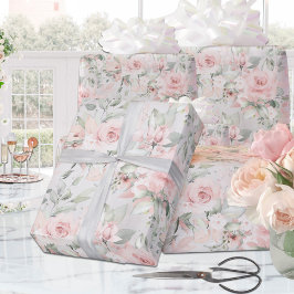 Blush Pink Peony Silver Eukalyptus Greenery Bloral Geschenkpapier Set