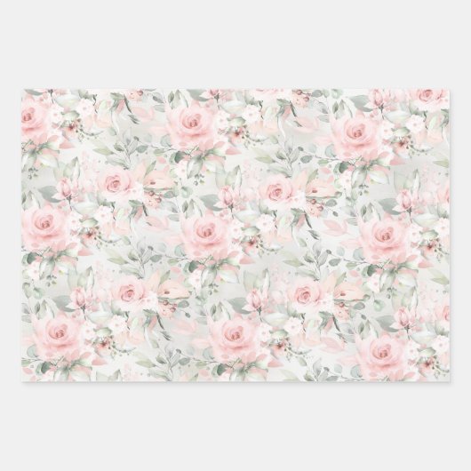 Blush Pink Peony Silver Eukalyptus Greenery Bloral Geschenkpapier Set (Vorderseite 2)