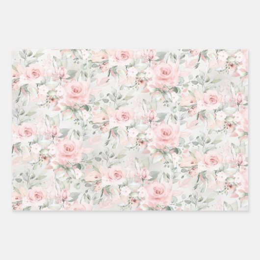 Blush Pink Peony Silver Eukalyptus Greenery Bloral Geschenkpapier Set (Vorderseite)