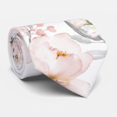 Blush Pink Peony Silver Gray Eukalyptus Wedding Krawatte (Gerollt)