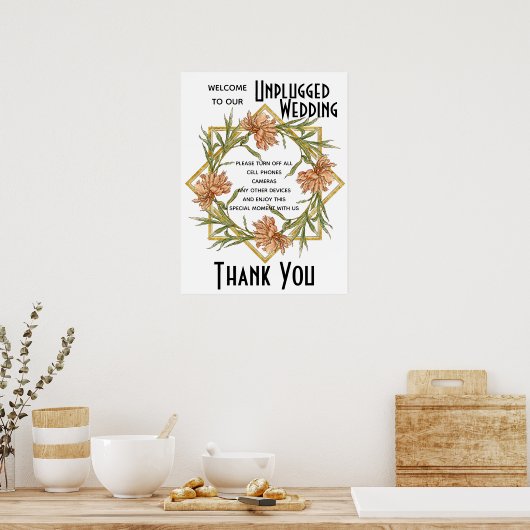 Blush Pink Peony Unplugding Wedding Sign Poster (Küche)