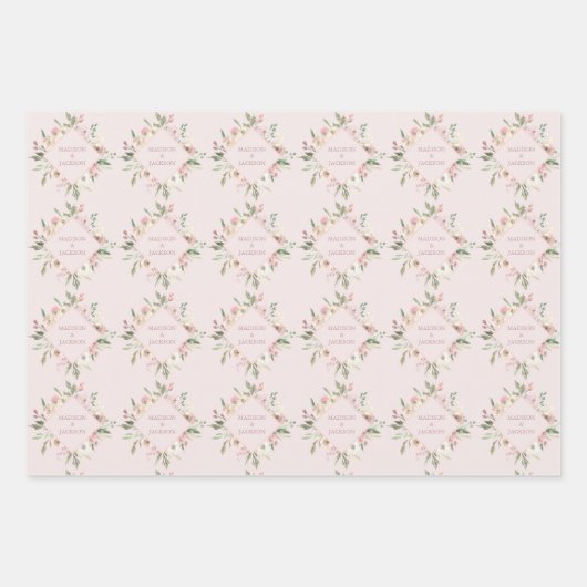 Blush Pink Peony Watercolor Frühjahrssonne Geschenkpapier Set (Vorderseite 2)