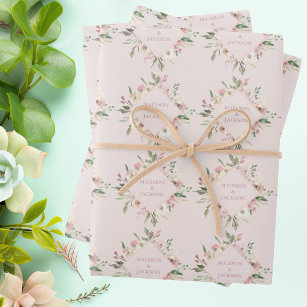 Blush Pink Peony Watercolor Frühjahrssonne Geschenkpapier Set