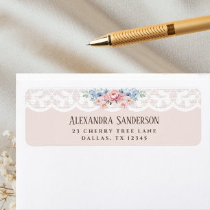 Blush Pink Peony White Vintag Lace Rücksendeadress