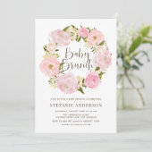 Blush Pink Peony Wreath Baby Brunch Einladung (Stehend Vorderseite)