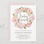 Blush Pink Peony Wreath Baby Brunch Einladung (Vorne/Hinten)