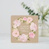 Blush Pink Peony Wreath Kraft Paper Brautparty Einladung (Stehend Vorderseite)