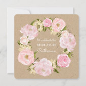 Blush Pink Peony Wreath Kraft Paper Brautparty Einladung (Vorderseite)