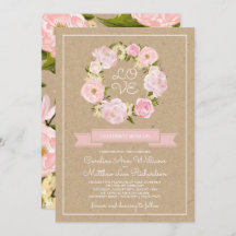 Blush Pink Peony Wreath Kraft Papier Hochzeit