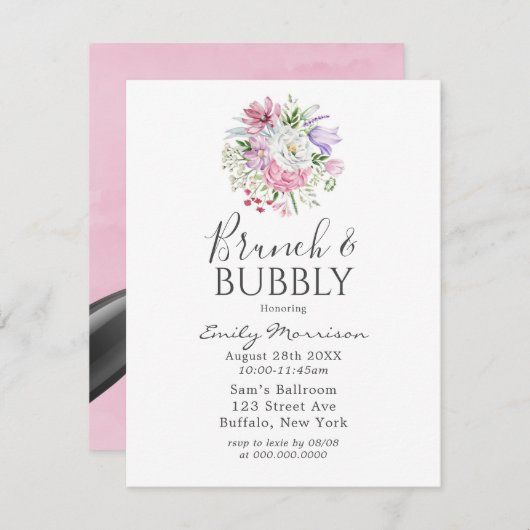 Blush Pink Periwinkle Tulip Brunch & Bubbly Einladung (Vorne/Hinten)