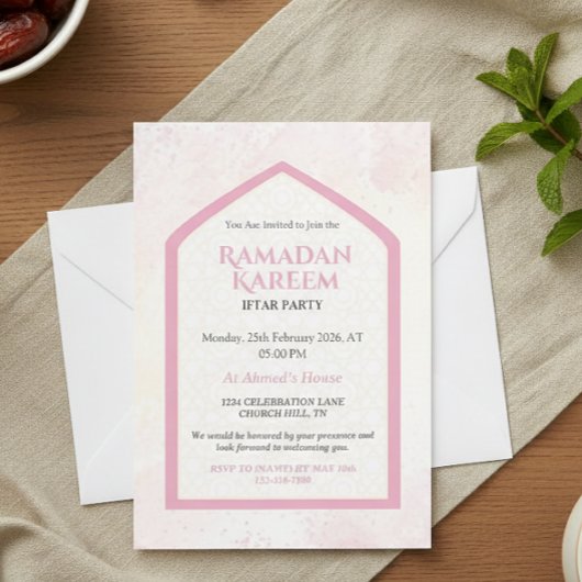 Blush Pink Personalized Ramadan Kareem Iftar Einladung