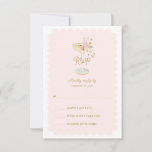 Blush Pink Petals and Prosecco RSVP card Karte