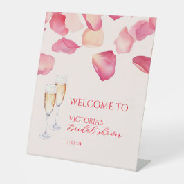 Blush Pink Petals & Prosecco Brautparty Willkommen Sockelschild