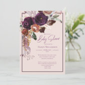 Blush Pink, Pflaume, Pink und Gold Baby Dusche Einladung (Stehend Vorderseite)