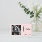 Blush Pink Photo Black Script Hair QR Code Social Visitenkarte (Stehend Vorderseite)