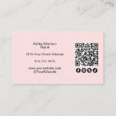 Blush Pink Photo Black Script Hair QR Code Social Visitenkarte (Rückseite)
