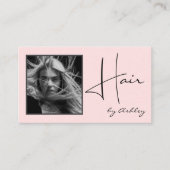 Blush Pink Photo Black Script Hair QR Code Social Visitenkarte (Vorderseite)