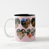 Blush Pink Photo Collage Mug with Heart Frames Zweifarbige Tasse (Links)