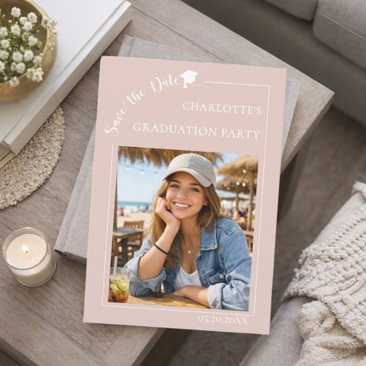 Blush Pink Photo Graduation Party Save the Date