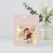 Blush Pink Photo Graduation Save the Date card (Stehend Vorderseite)