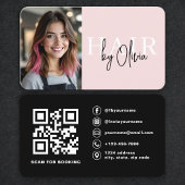 Blush Pink Photo QR Code Hair Stylist Visitenkarte