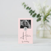 Blush Pink Photo Script Hair Logo QR Code Social  Visitenkarte (Stehend Vorderseite)