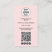 Blush Pink Photo Script Hair Logo QR Code Social  Visitenkarte (Rückseite)
