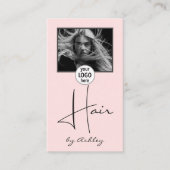 Blush Pink Photo Script Hair Logo QR Code Social  Visitenkarte (Vorderseite)