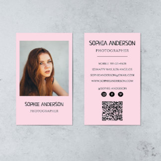 Blush Pink Photographe Photo with QR Code Visitenkarte