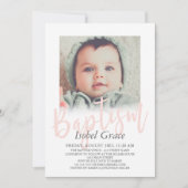 Blush Pink Pinselstrich Pinselstrich Foto Taufe Einladung (Vorderseite)