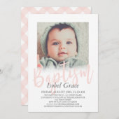 Blush Pink Pinselstrich Pinselstrich Foto Taufe Einladung (Vorne/Hinten)