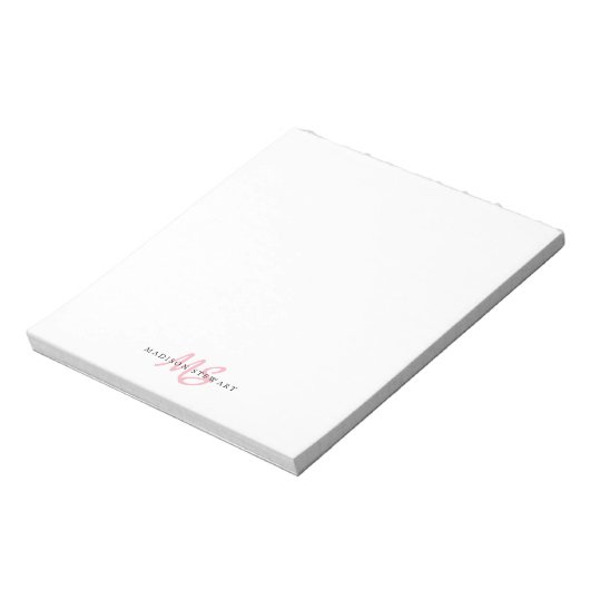 Blush Pink Pinselstrichschrift Monogram Modern Tre Notizblock (Rotiert)