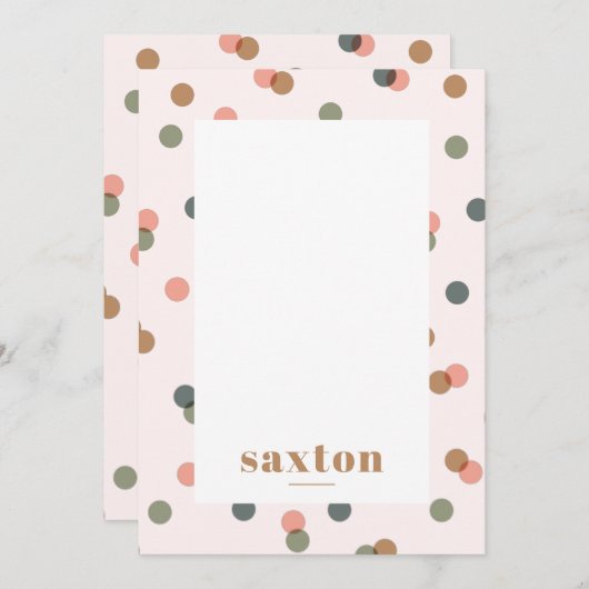 Blush Pink Polk a dot Confetti Personalisierter Na Mitteilungskarte (Vorne/Hinten)