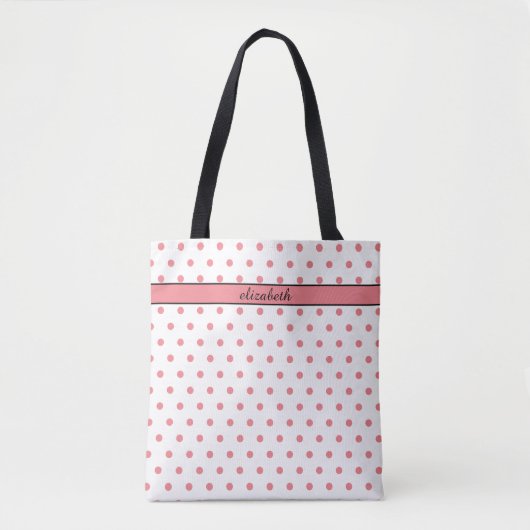 Blush Pink Polka Dots Personalisiert Tote Bag Tasche (Vorderseite)