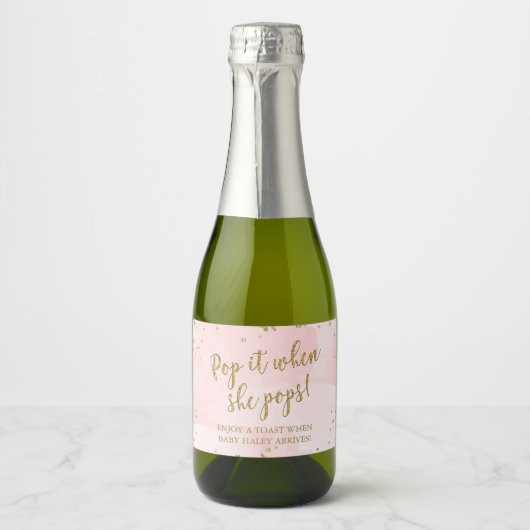 Blush Pink Pop Es, wenn sie Pop Girl Baby Dusche Schaumweinetikett (Vorderseite)