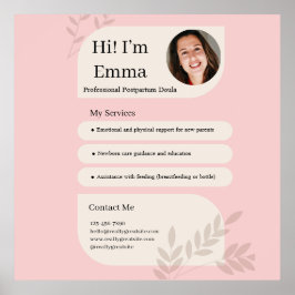 Blush Pink Postpartum Doula Professional Design Poster