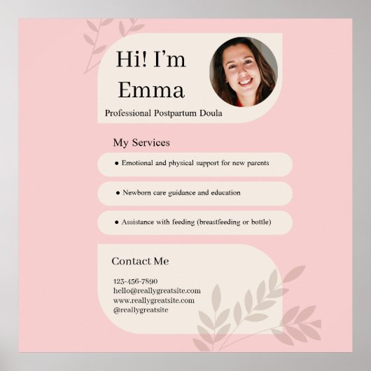 Blush Pink Postpartum Doula Professional Design Poster (Vorne)